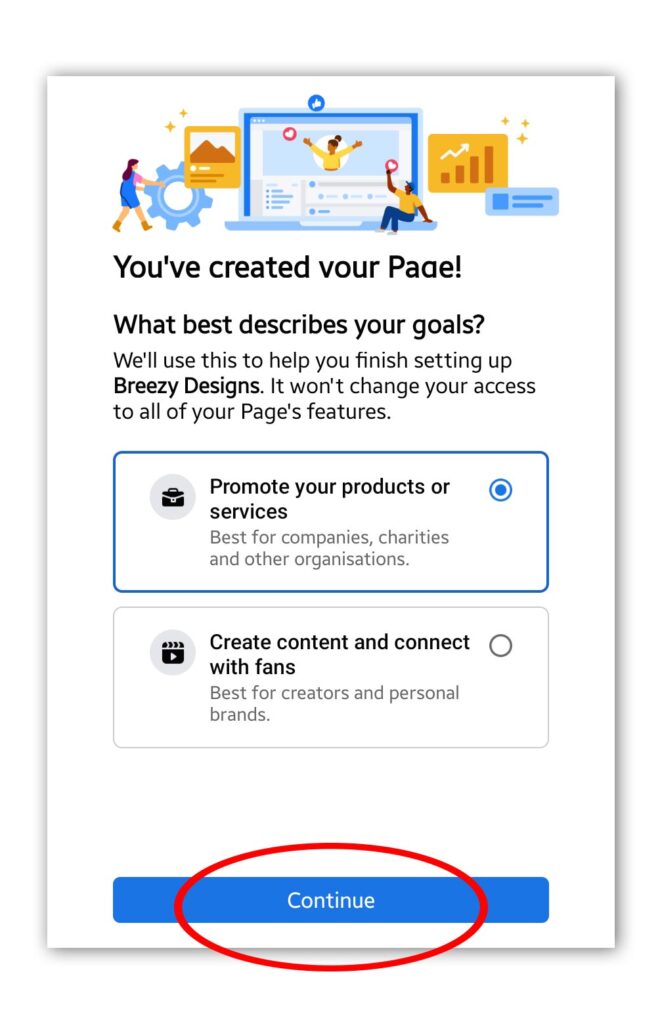 How to Create Facebook Page select your goal one